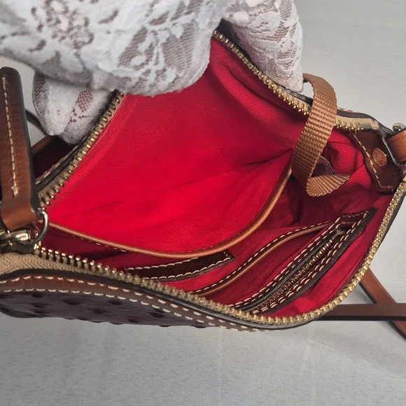 Dooney & Bourke Plum/Burgundy Ostrich-Embossed Crossbody Bag - Picture 14 of 17